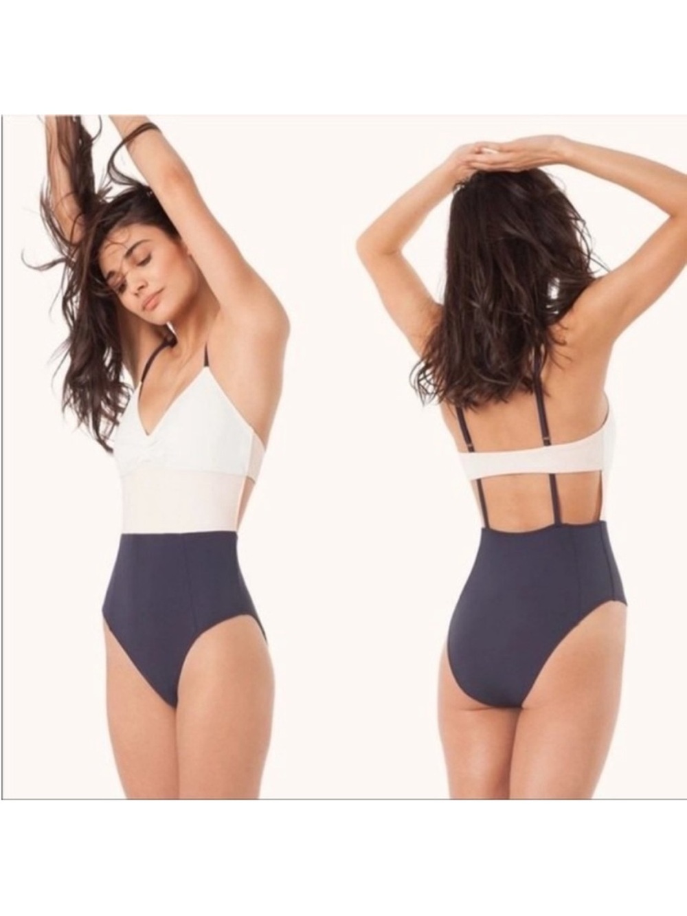 Lively Colorblock One Piece Swimsuit Size Small White Pink Navy Modest Vacation
